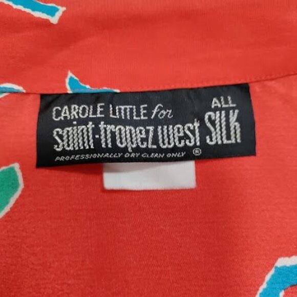 Carole Little St. Tropez West Silk Vintage Cropped Boho Hipster Whimsy Shirt M - Picture 7 of 12